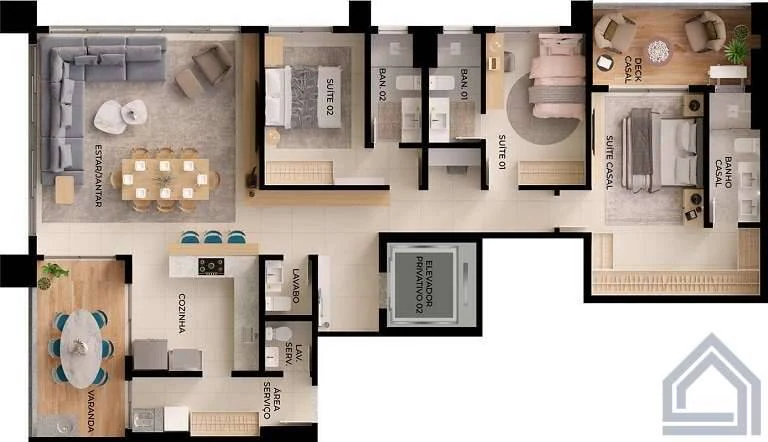 Planta 3 Quartos e 152 m² no Alma Home Senses