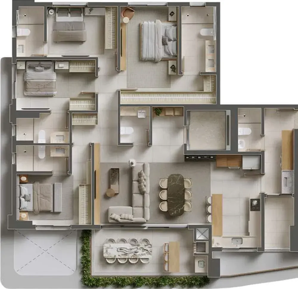 Planta 4 Suítes e 166 m² no Le Blu Consciente