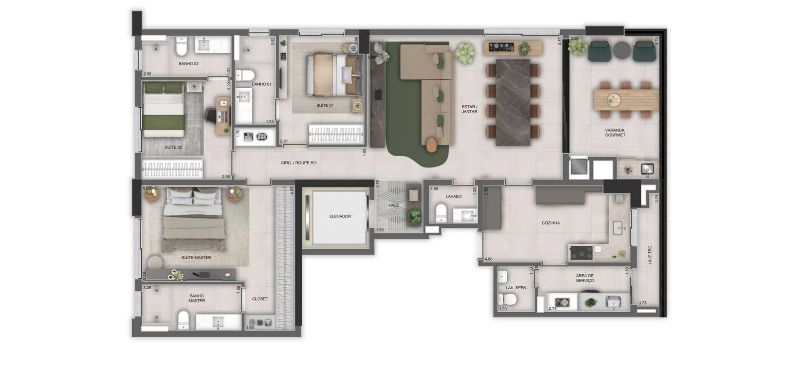Planta 3 Quartos e 152 m² no Artesano Reserva Marista