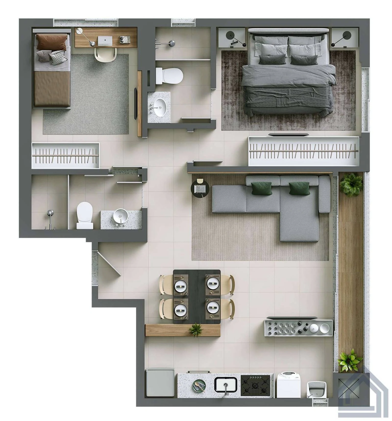 Planta 2 Quartos e 67 m² no Versat