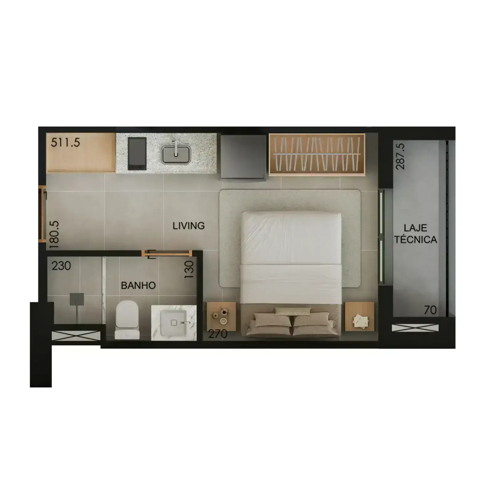 Planta 1 Quarto e 21 m² no Dual O.M Stay