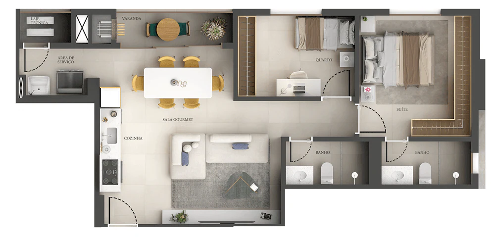 Planta 2 Quartos e 71 m² no Santuá by Palme
