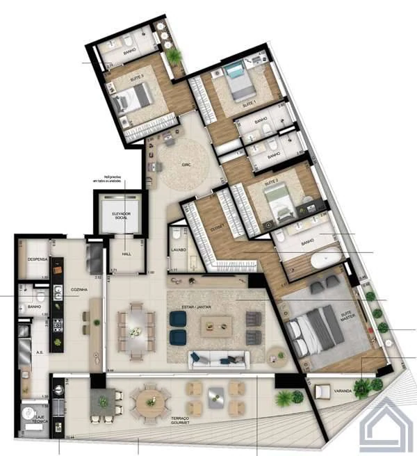 Planta 4 Quartos e 255 m² no Trya by Opus