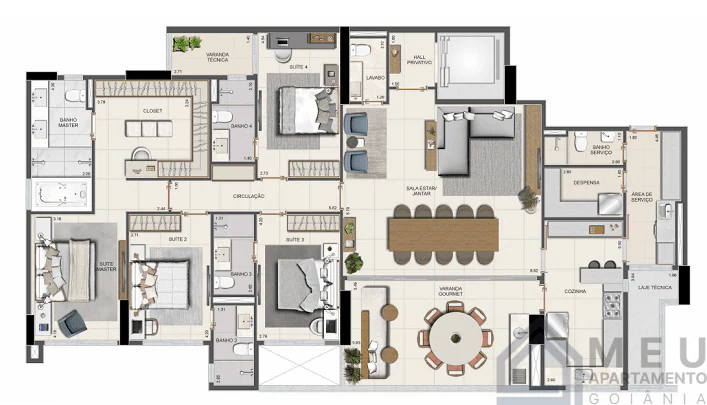 Planta 4 Quartos e 221 m² no Reserva Newest
