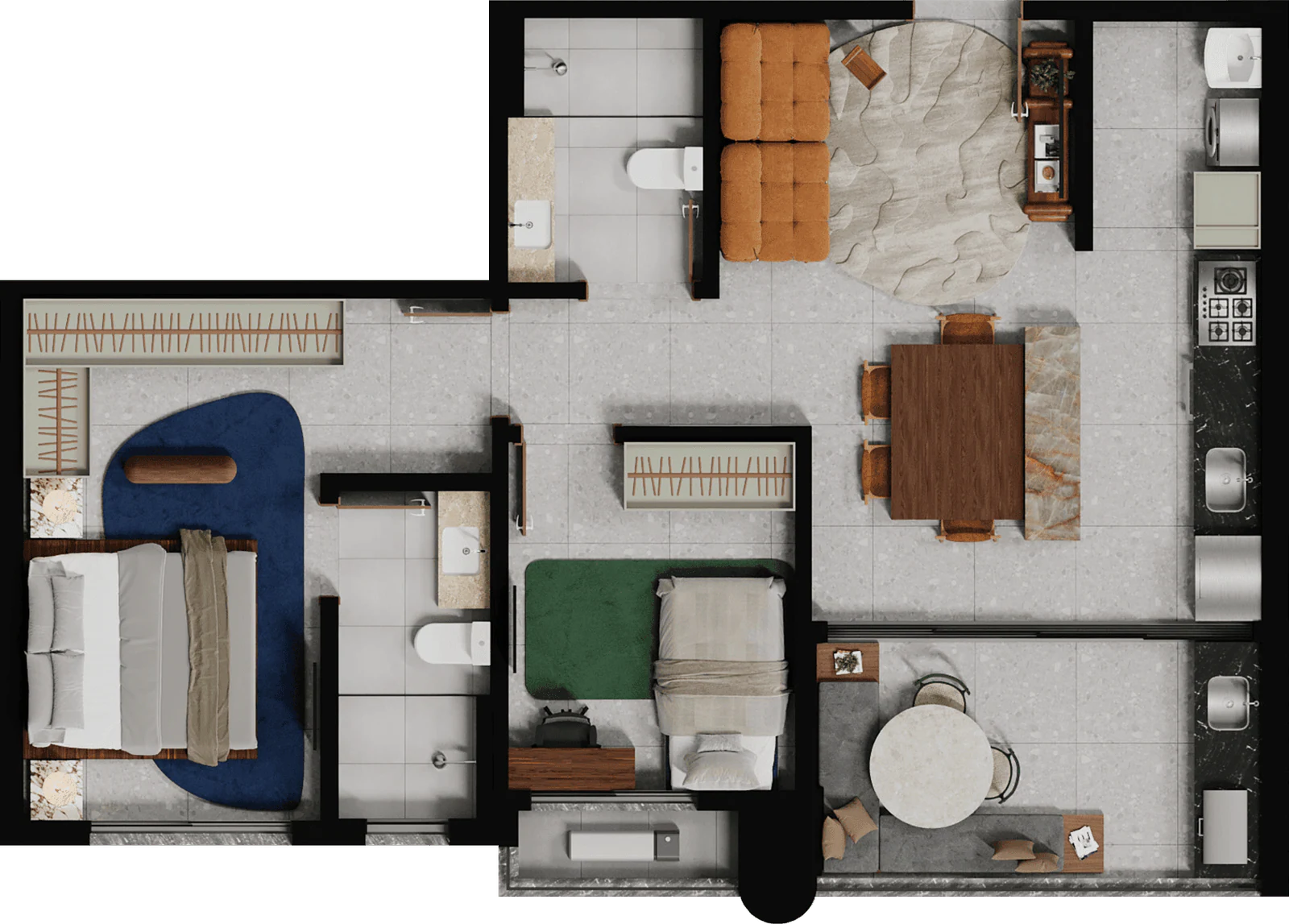Planta 2 Quartos e 76 m² no Fascino Consciente