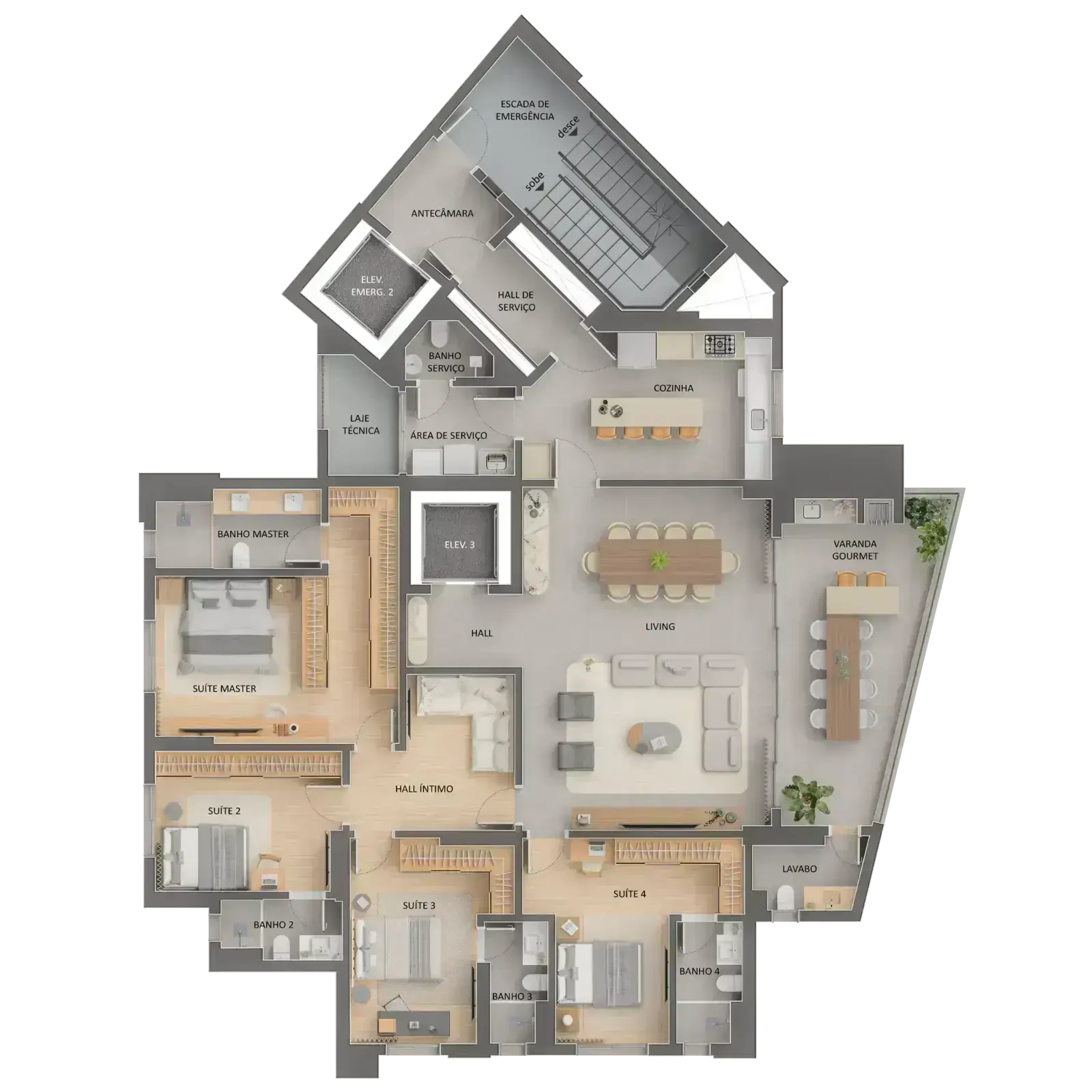 Planta 4 Quartos e 235 m² no City Altier Ricardo Paranhos
