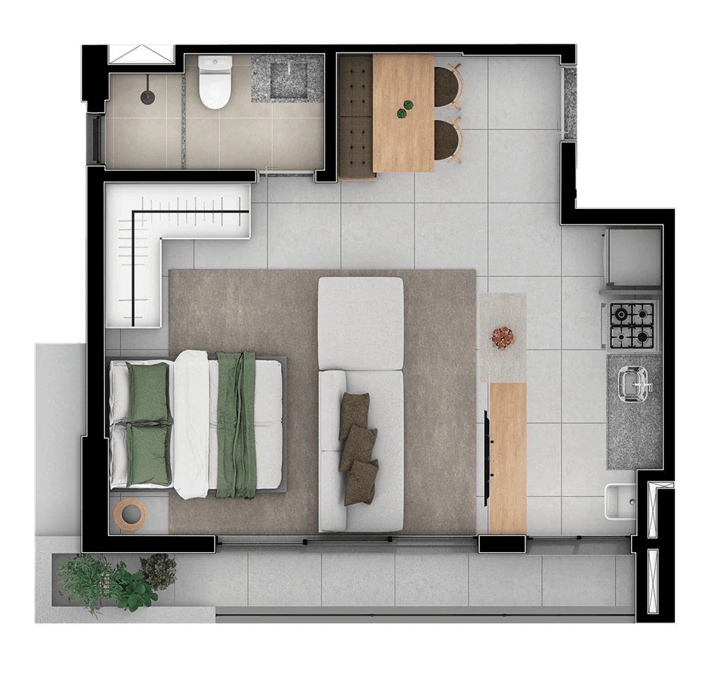 Planta 1 Quarto e 44 m² no Liv Urban Marista