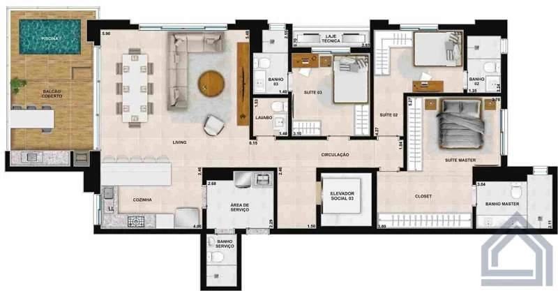 Planta 3 Quartos e 172 m² no Atmos City Design