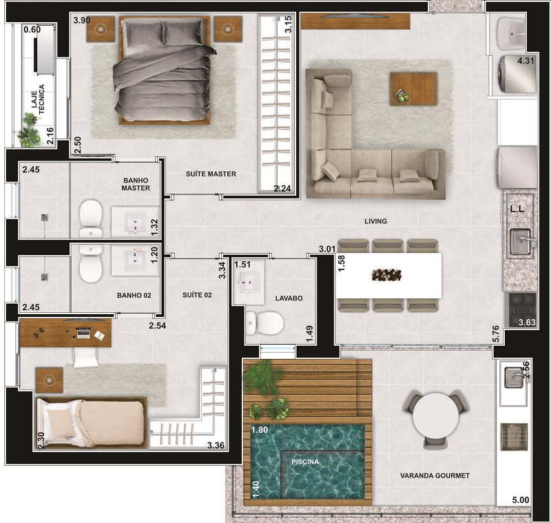 City Azure Compact Life, apartamentos na Rua 135, 231 - Seto