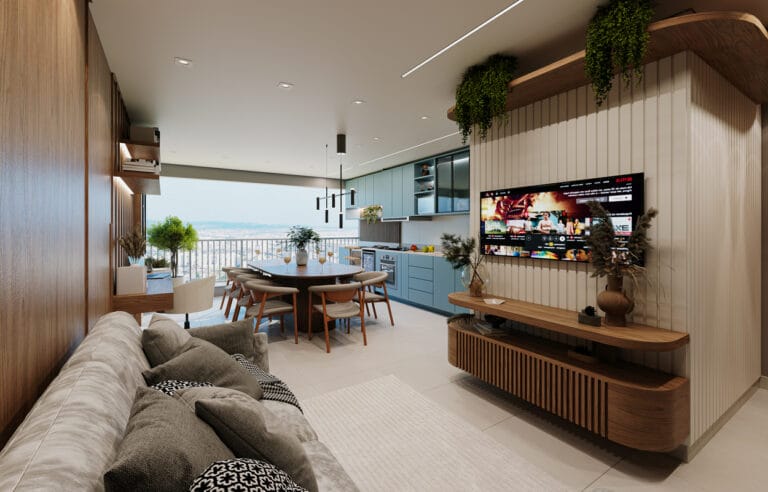 parque ecoville ipe 3q sala e cozinha